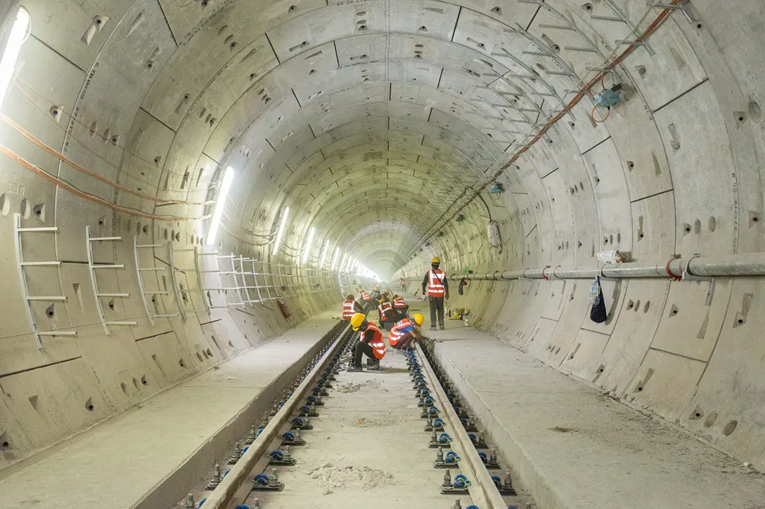Permanent walkway installation works in progress within the tunnel of the Bandar Malaysia Utara MRT Station.