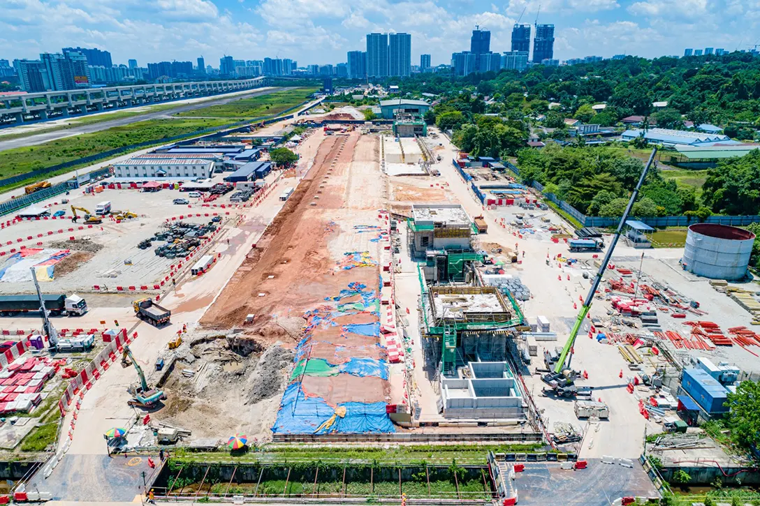 Aerial view of the Bandar Malaysia Utara MRT Station showing the earth backfilling prior road and drainage works.