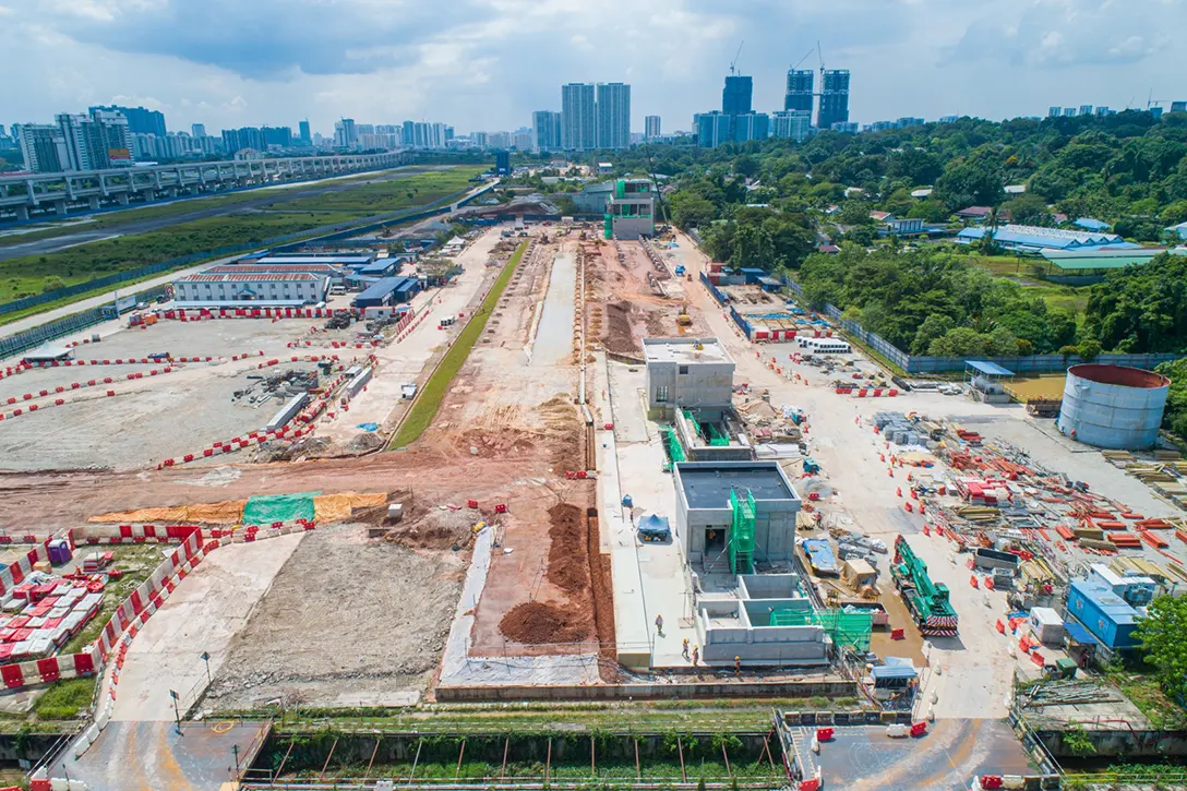 Aerial view of the Bandar Malaysia Utara MRT Station showing the preparation of base for roadworks in progress.