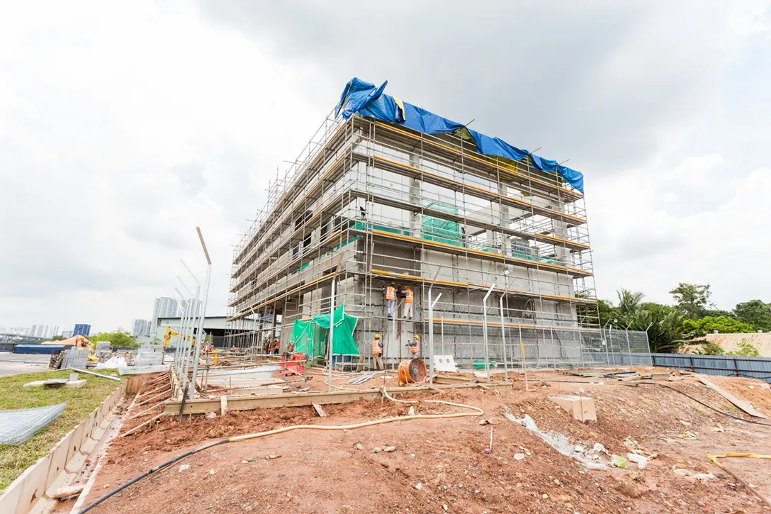 External plastering works in progress at the Bandar Malaysia Utara MRT Station.