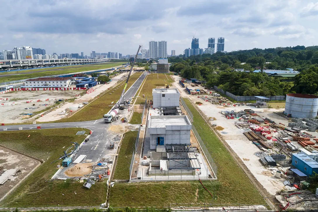 Construction of apron slab at Bandar Malaysia Utara MRT Station entrance parameter building.