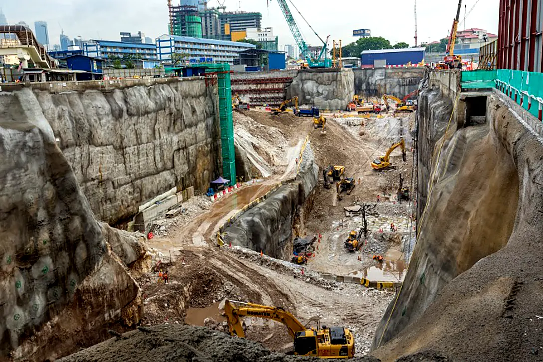 Ground anchor works at the Chan Sow Lin MRT Station site