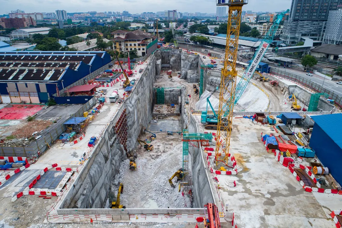 Ongoing major rock strengthening works at the Chan Sow Lin MRT Station site.