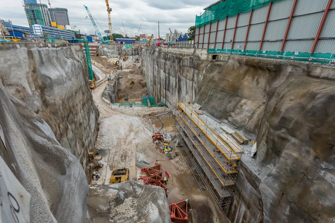 Concrete reinforcement activities at the Chan Sow Lin MRT Station site.