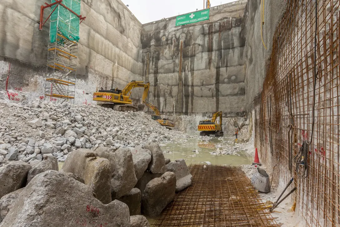 Ongoing rock excavation works at the Chan Sow Lin MRT Station site.