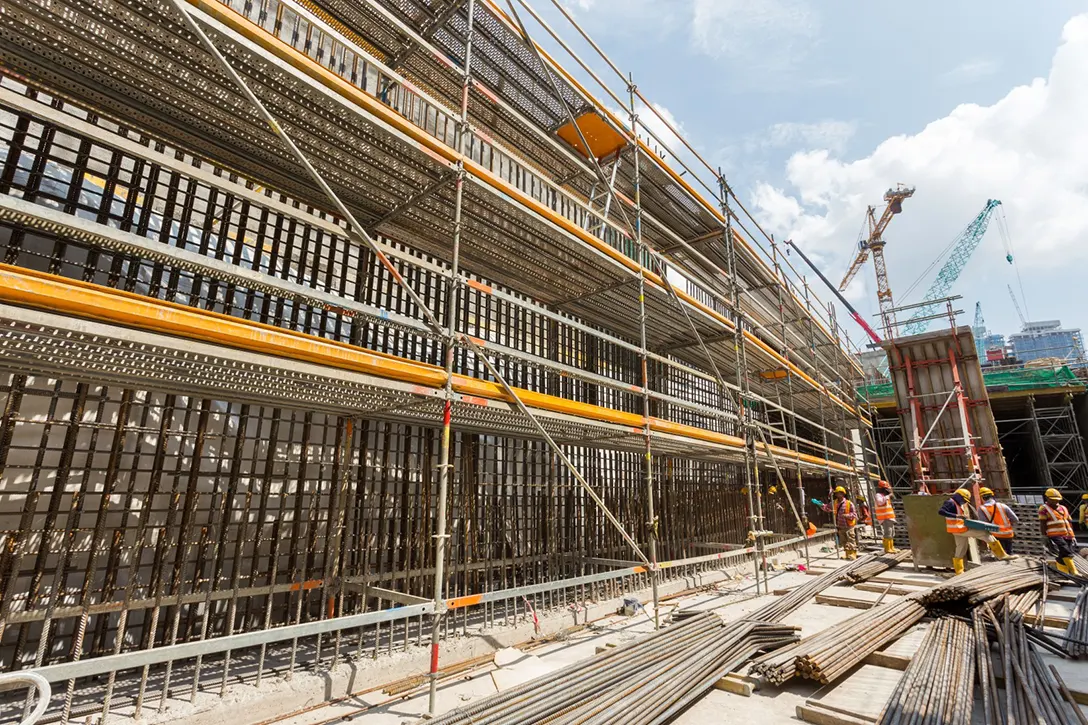 Erection of working platform for rebar works at Chan Sow Lin MRT Station external wall.