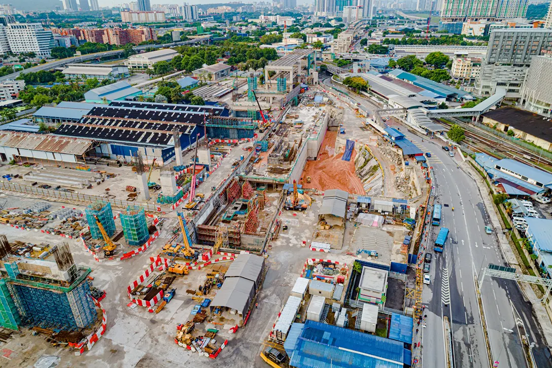Aerial view of the ongoing backfilling works at the Chan Sow Lin MRT Station