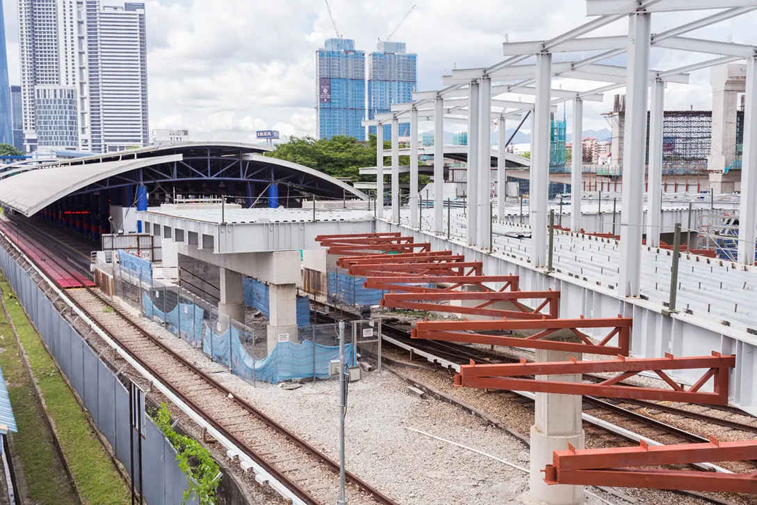 View of the Chan Sow Lin MRT Station showing the installation of temporary catch platform for additional alternation works in progress.