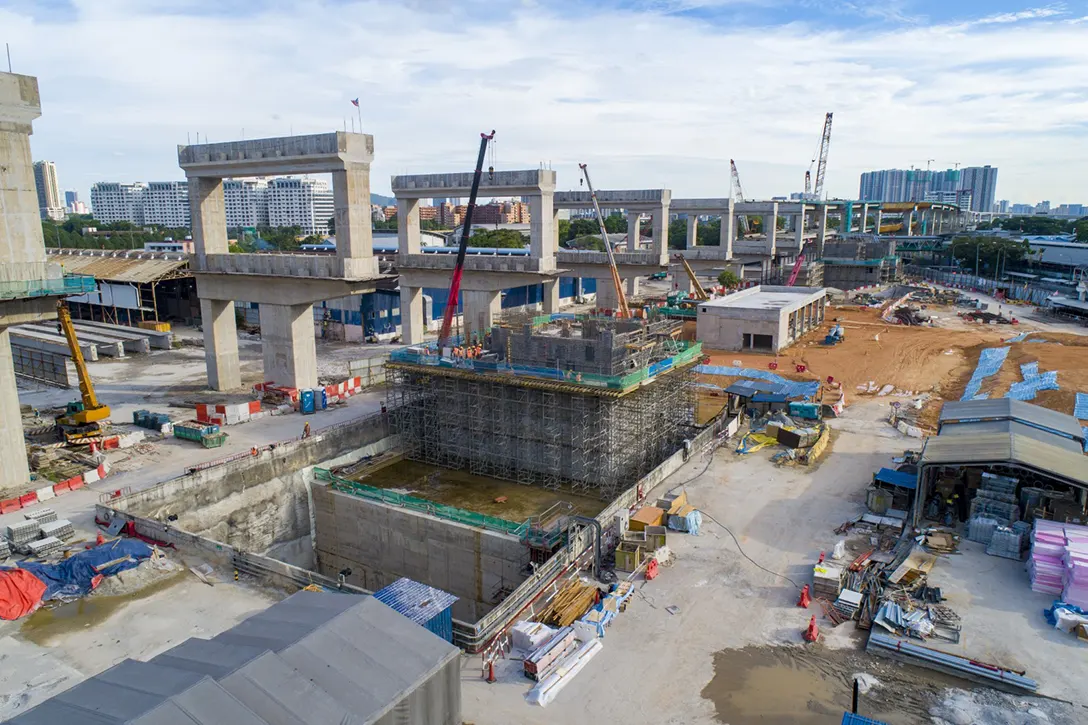 Aerial view of the Chan Sow Lin MRT Station showing the construction of ventilation shaft