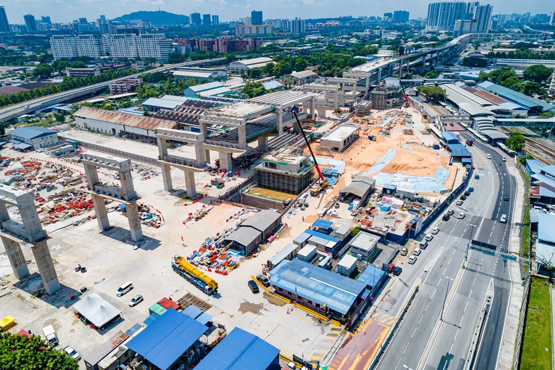 Aerial view of the Chan Sow Lin MRT Station in progress as of end of October 2021.