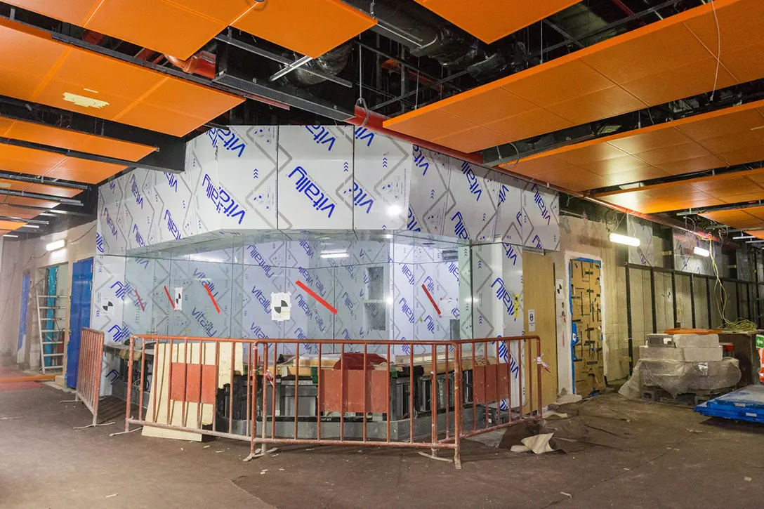 View inside the Chan Sow Lin MRT Station showing the progress of Customer Service Office at concourse level.