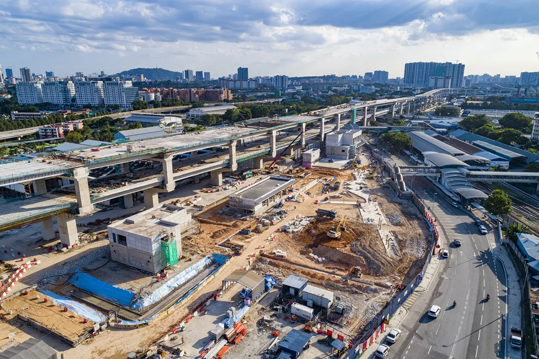 Aerial view of the Chan Sow Lin MRT Station progress works.