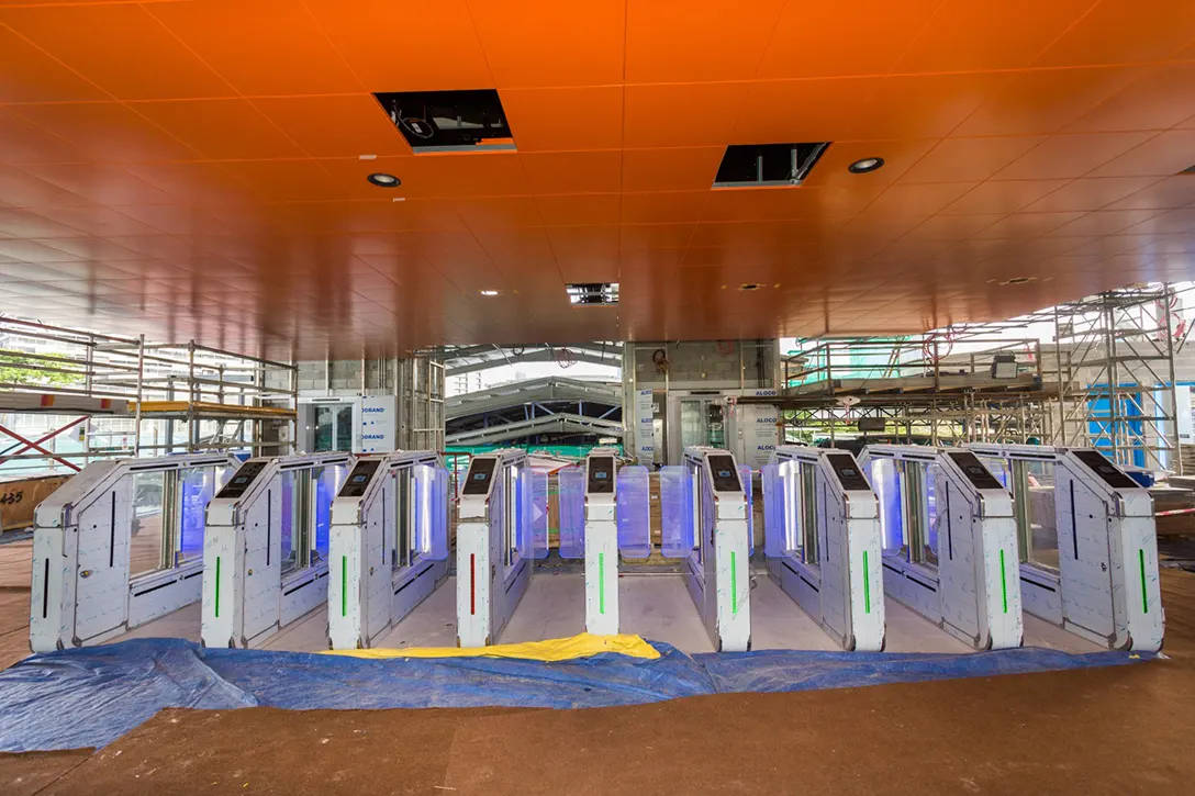 Testing and commissioning of Automatic Fare Collection gates at the Chan Sow Lin MRT Station in progress.