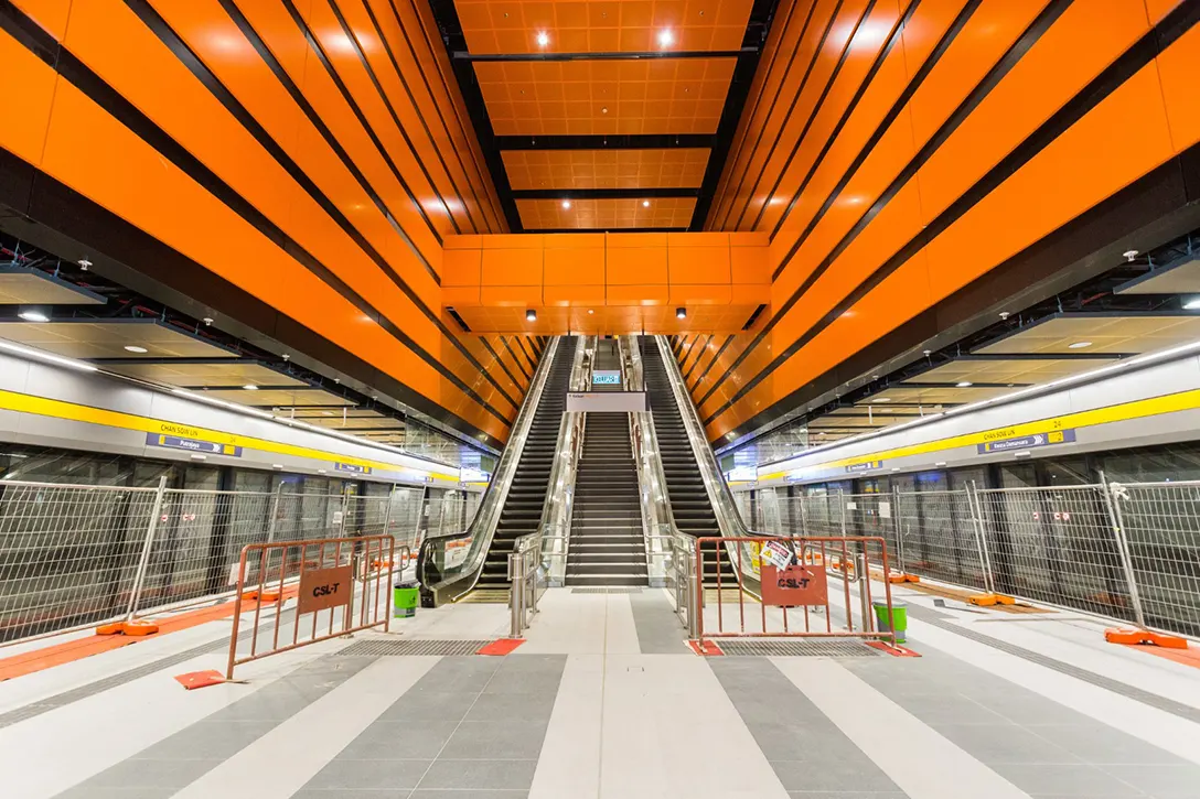 Platform benches installed at the Chan Sow Lin MRT Station platform level.