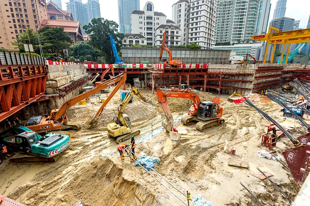Excavation and ground anchor works at the Conlay MRT Station site