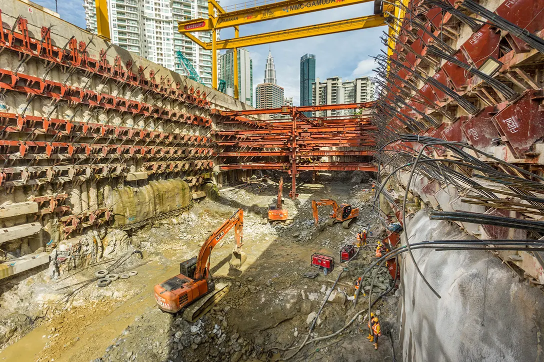 Ongoing earthwork at Conlay MRT Station site.