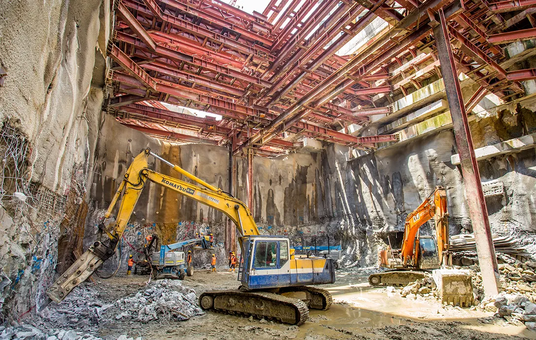 Massive excavation and hacking works taking place at the Conlay MRT Station site.