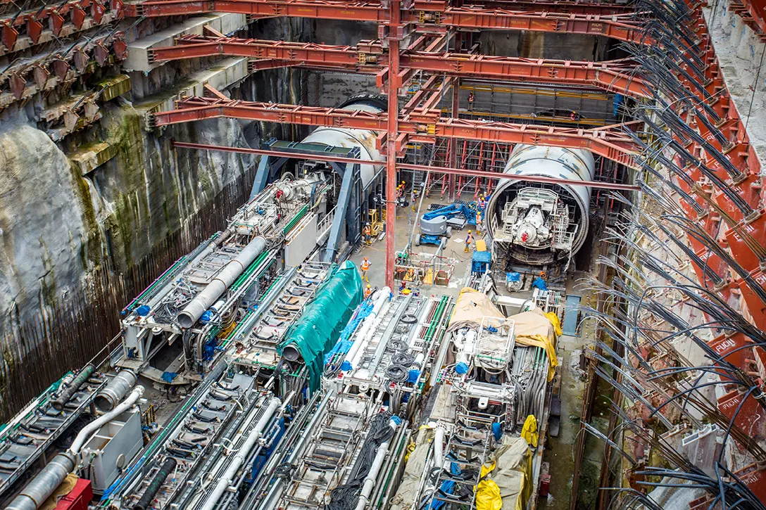 Ongoing preparation works for tunnel boring machine launch at the Conlay MRT Station site.