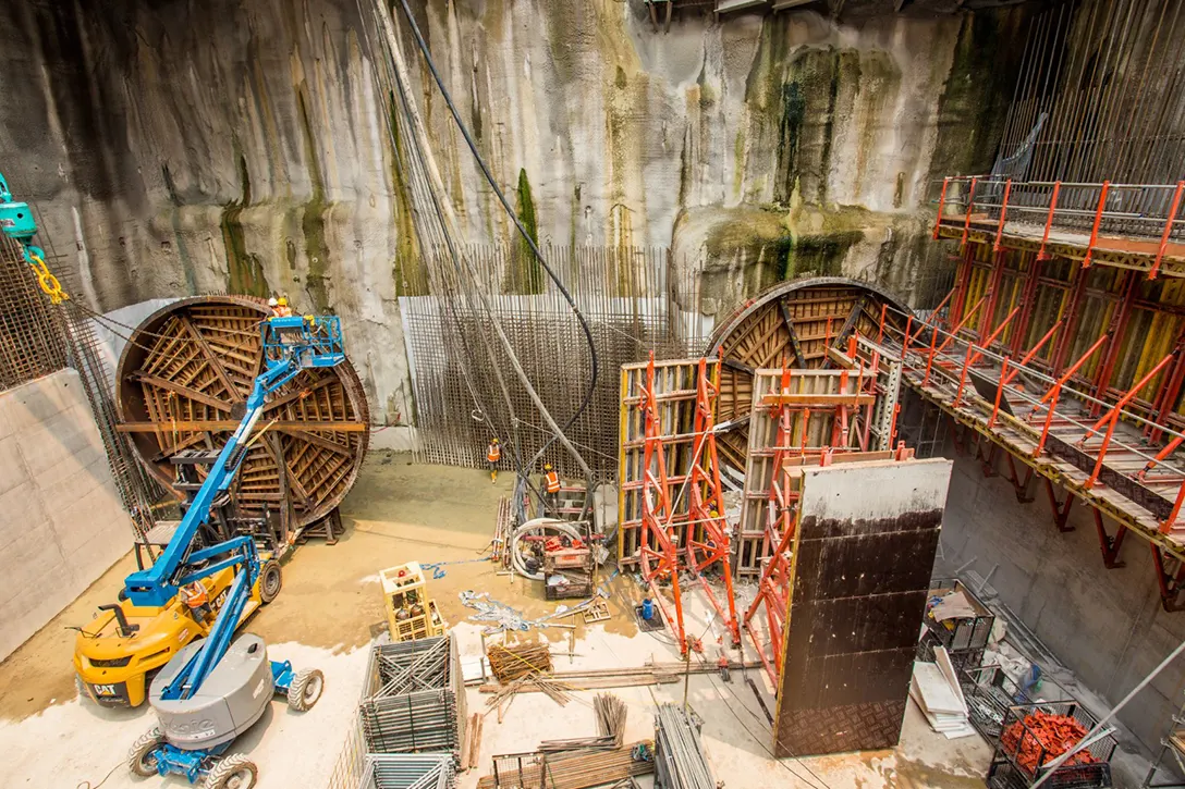 Ongoing preparation works for the tunnel boring machine can be seen at the Conlay MRT Station site.