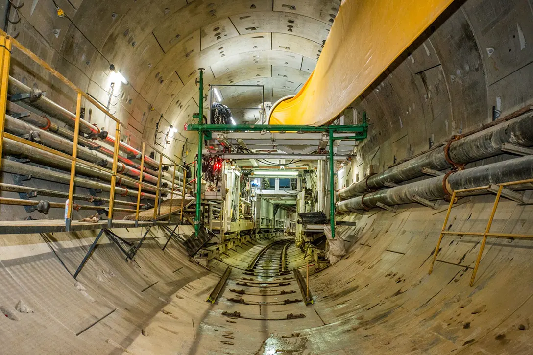 View of the S-775 Tunnel Boring Machine, in the process of converting from Variable Density mode to Earth Pressure Balance mode, mining from Conlay MRT Station towards Ampang Park MRT Station.