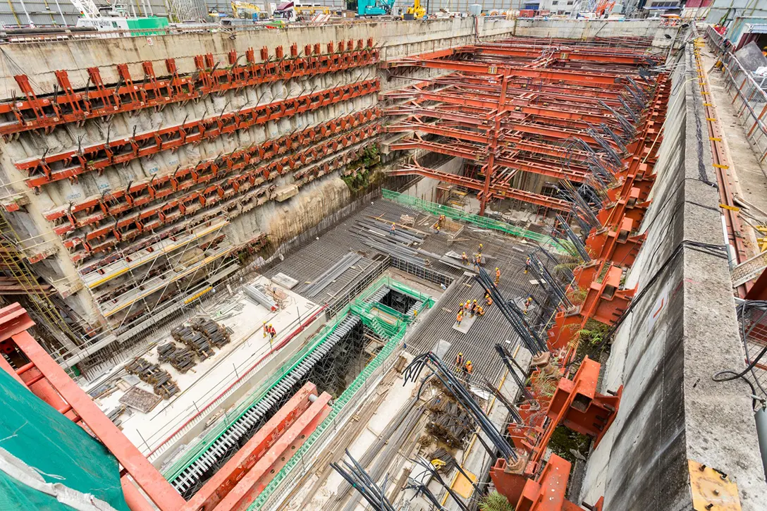 Installation of plant room slab rebar ongoing at the Conlay MRT Station site.