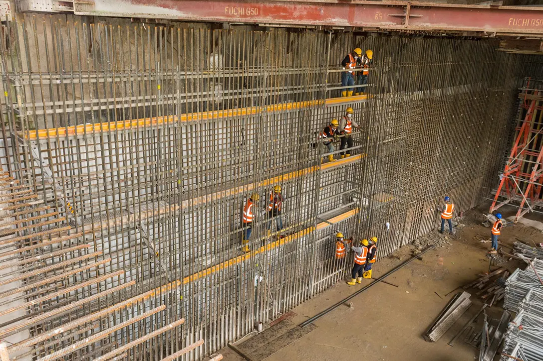 Ongoing construction of perimeter wall at the Conlay MRT Station Entrance B.