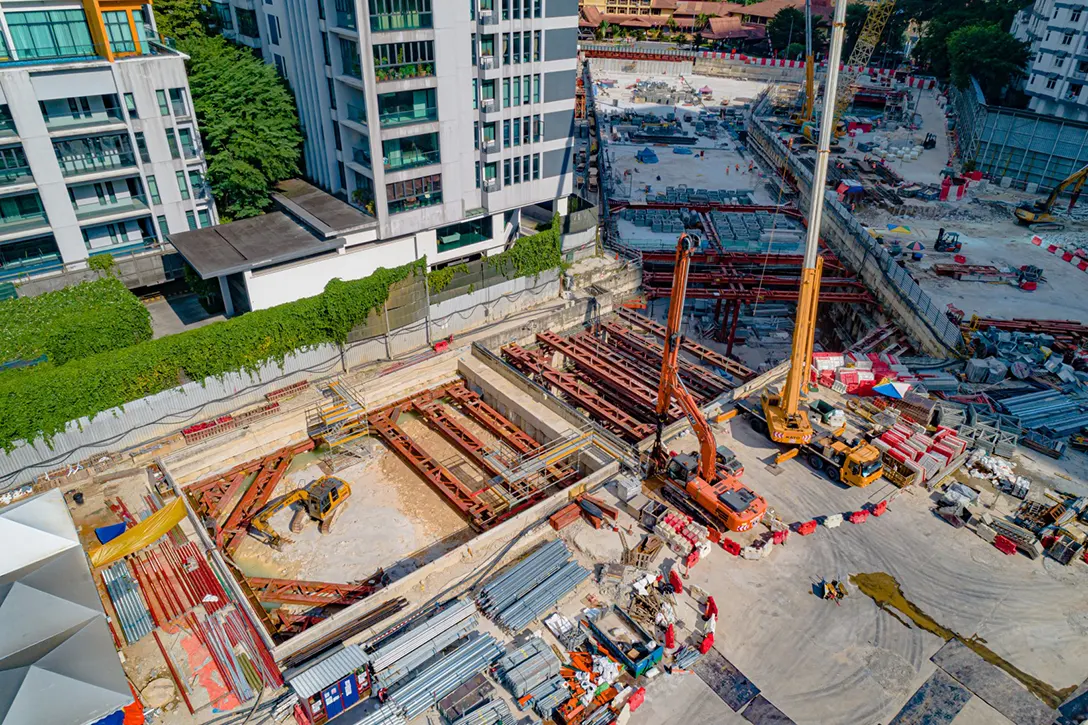 Aerial view of the Conlay MRT Station with 80% completion.