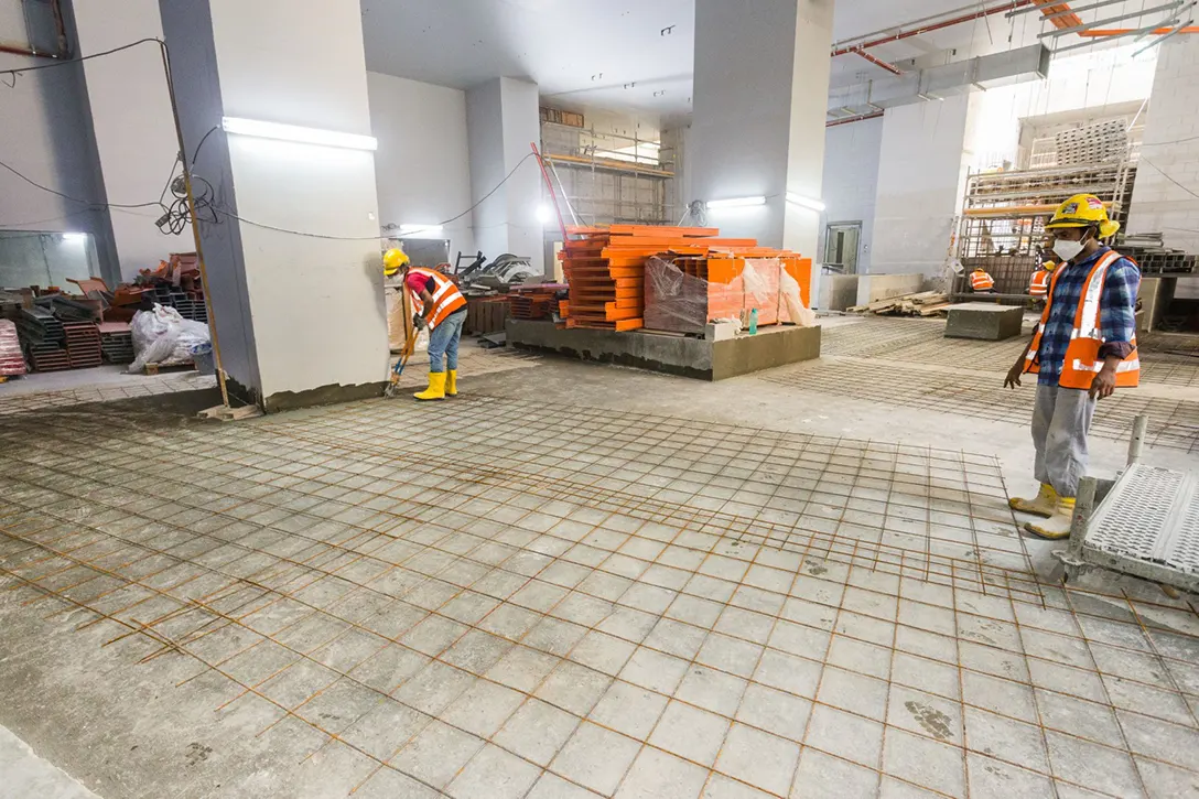 View of the Conlay MRT Station showing the screeding works in progress.