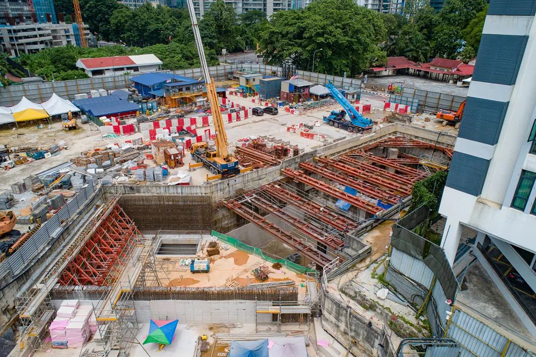 Aerial view of the Conlay MRT Station Entrance A area.