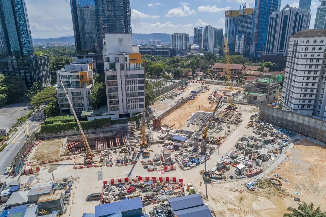 Aerial view of the overall progress at Conlay MRT Station.