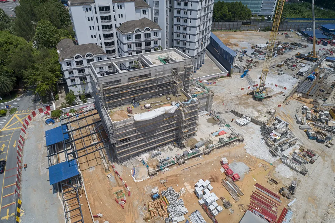 Aerial view of the Conlay MRT Station’s Entrance B located along Jalan Conlay.