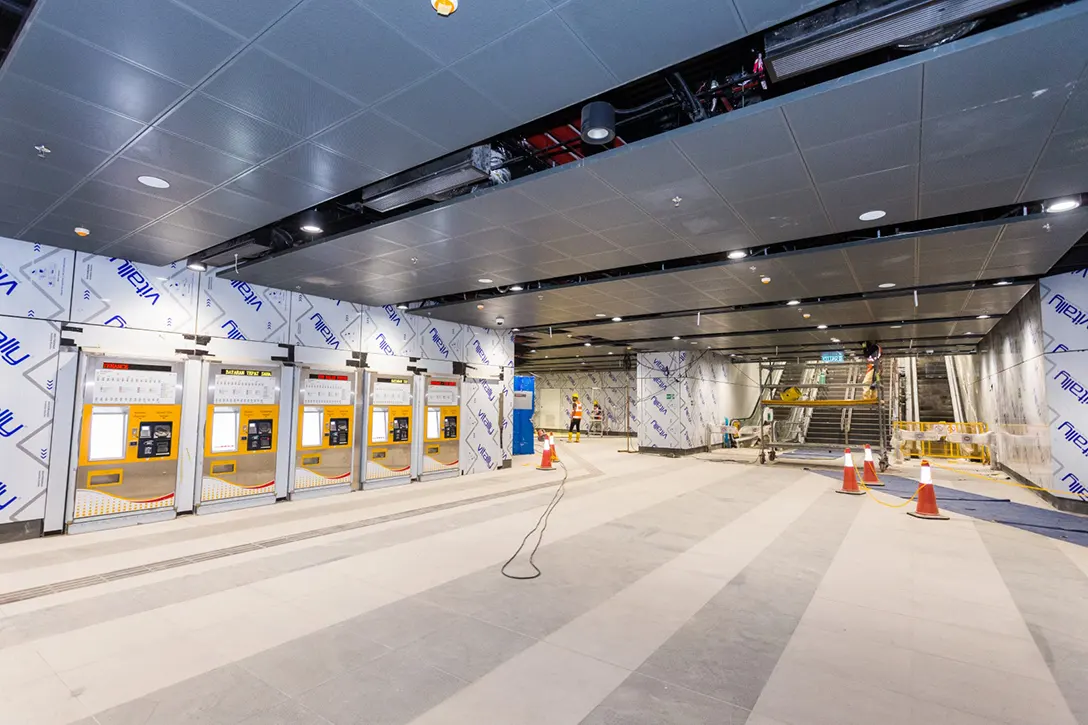 View of the concourse level at the Entrance B of the Conlay MRT Station.