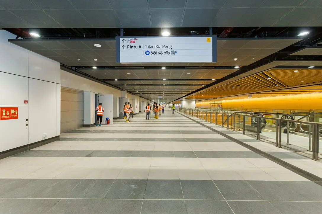 View of the concourse level unpaid area of the Conlay MRT Station.