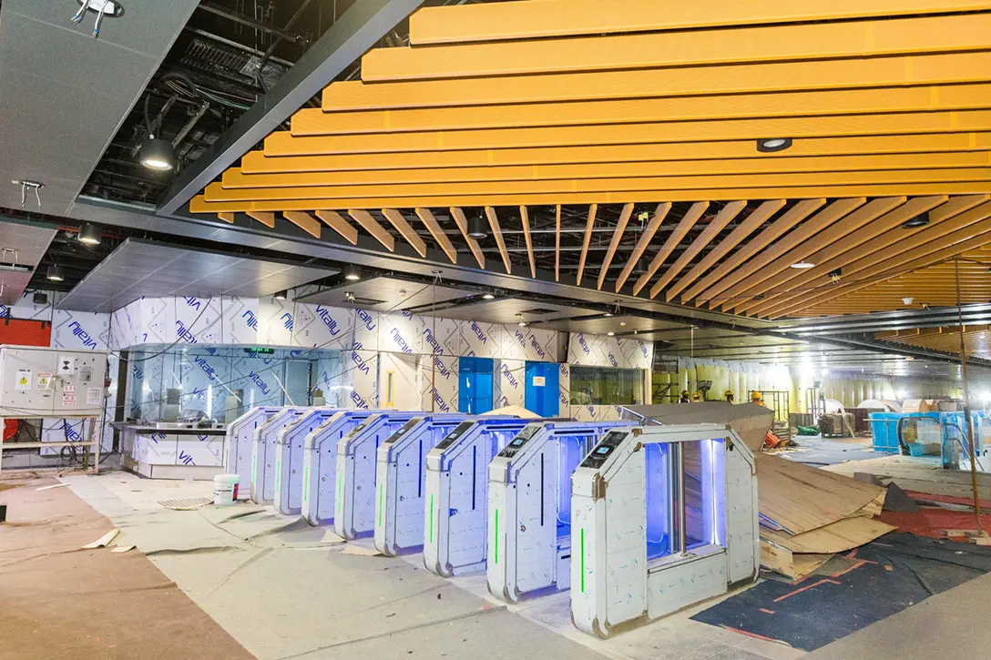 Automatic Fare Collection gates installation at the Conlay MRT Station concourse level.