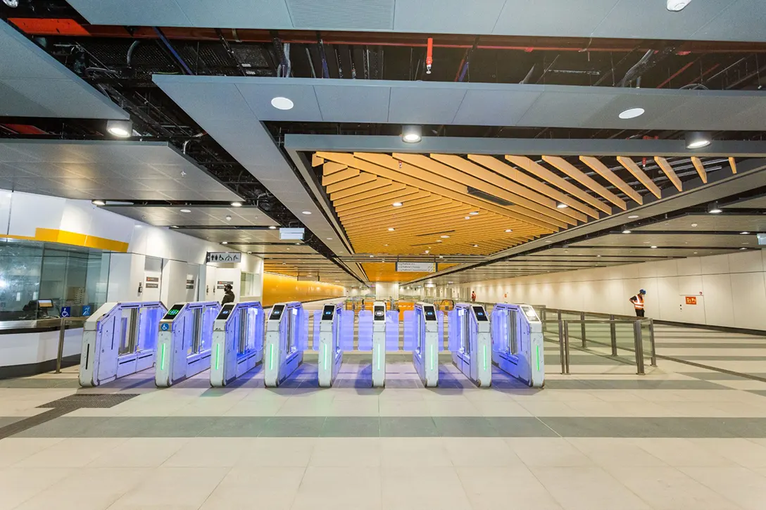 The completed of Automatic Fare Collection gate at the Conlay MRT Station concourse level.