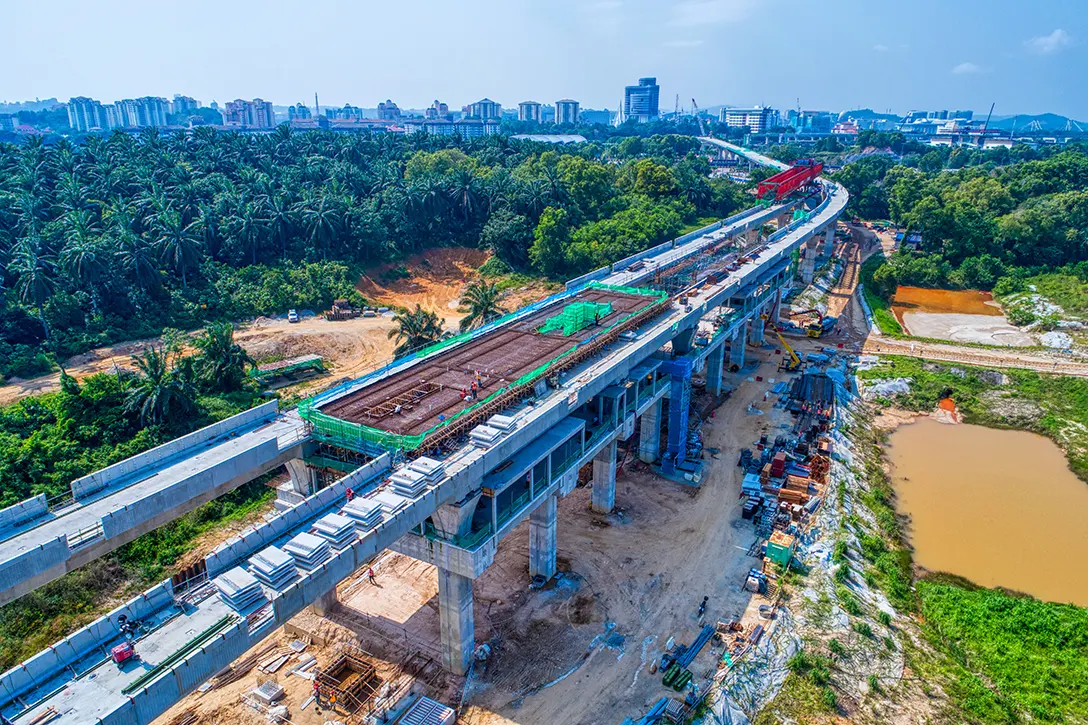 Aerial view of the Cyberjaya City Centre MRT Station platform slab in progress.