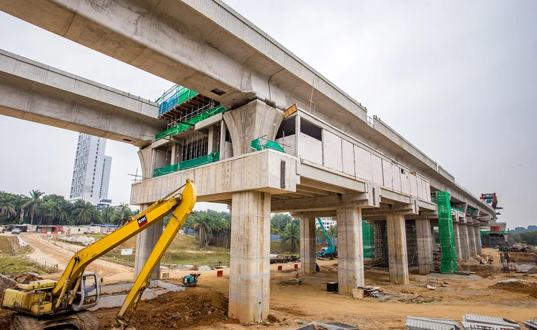 Platform for post tensioning beam works in progress at the Cyberjaya City Centre MRT Station site.