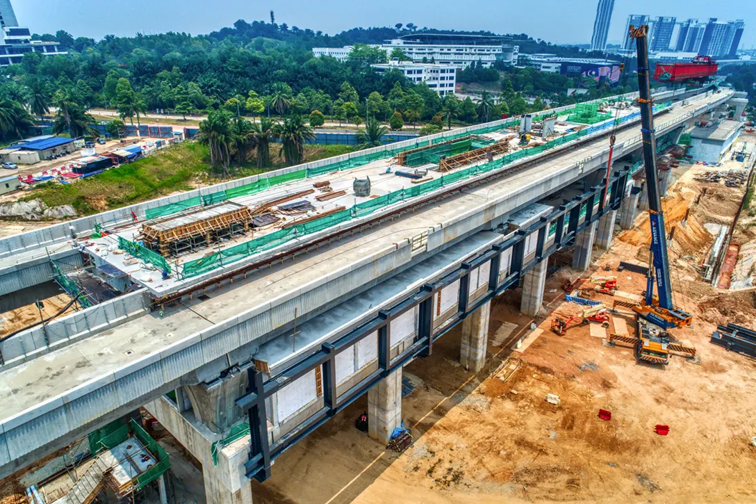 Aerial view of the Cyberjaya City Centre MRT Station showing the completed station platform.