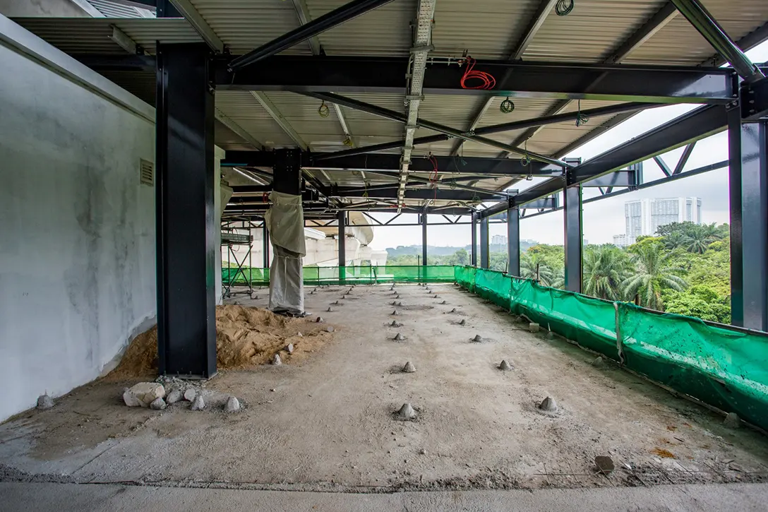 Floor screeding for tiling works at the Cyberjaya City Centre MRT Station entrance