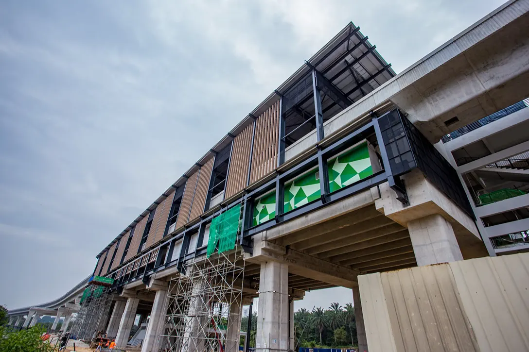 Mural painting in progress at the external wall of the Cyberjaya City Centre MRT Station.