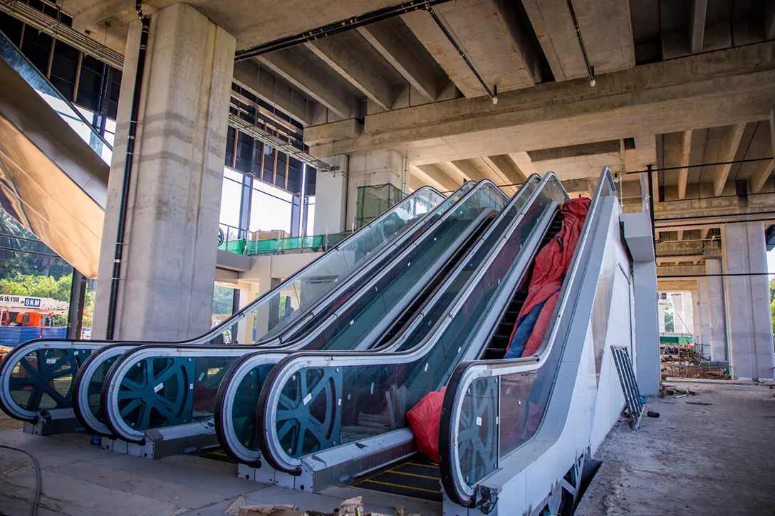 Escalator accessories installation in progress at the Cyberjaya City Centre MRT Station