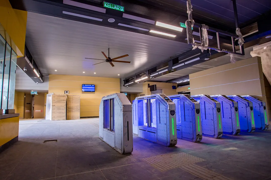 Testing for Automatic Fare Collection system in progress at the Cyberjaya City Centre MRT Station.