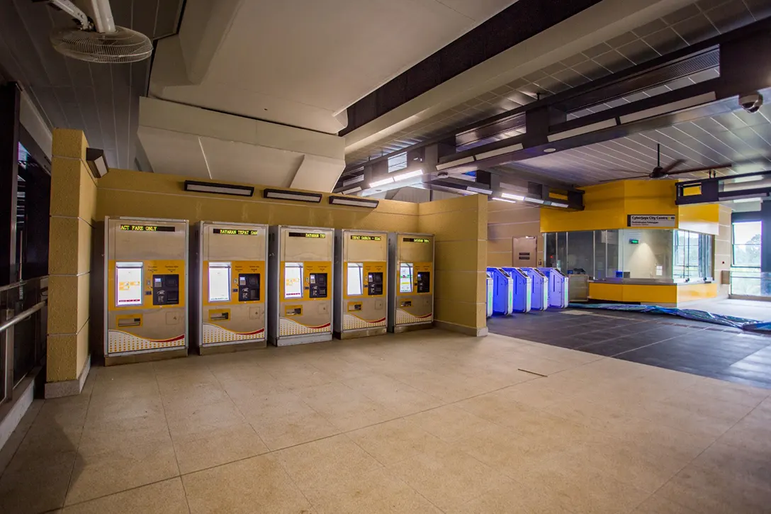Testing of ticket vending machine system in progress at the Cyberjaya City Centre MRT Station.