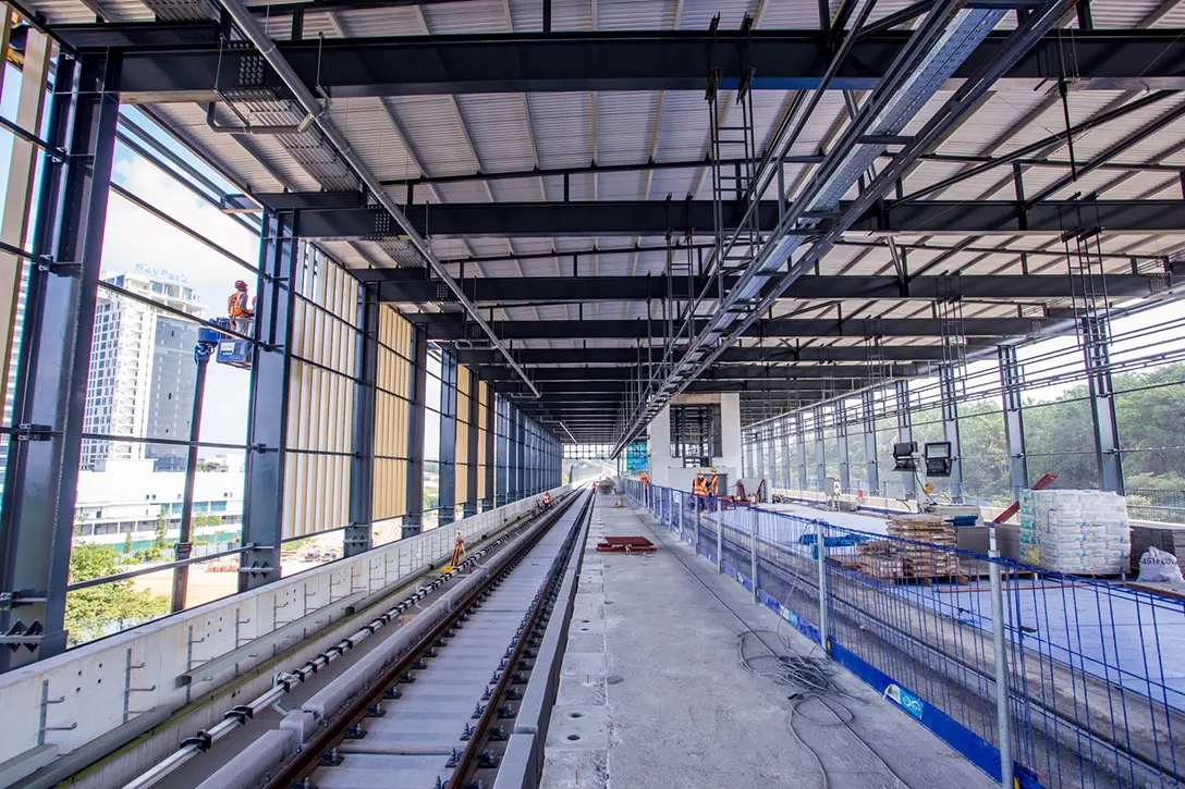 Trellis façade fixing in progress at the Cyberjaya Utara MRT Station.