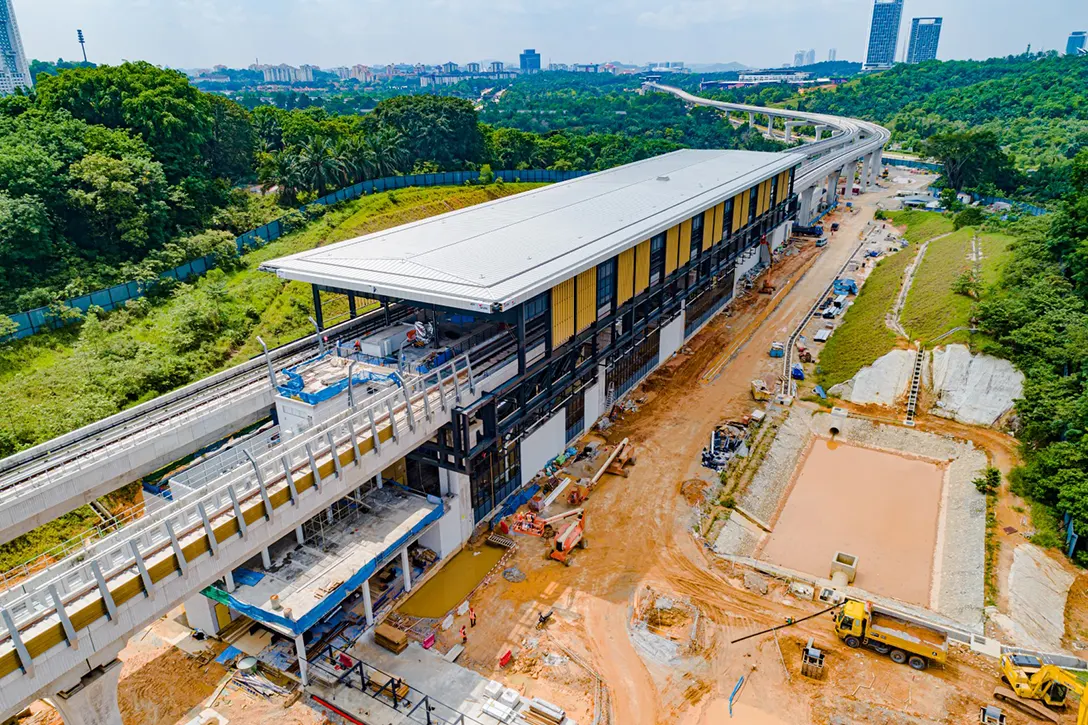 Aerial view of the Cyberjaya Utara MRT Station showing the drainage and roadworks in progress.