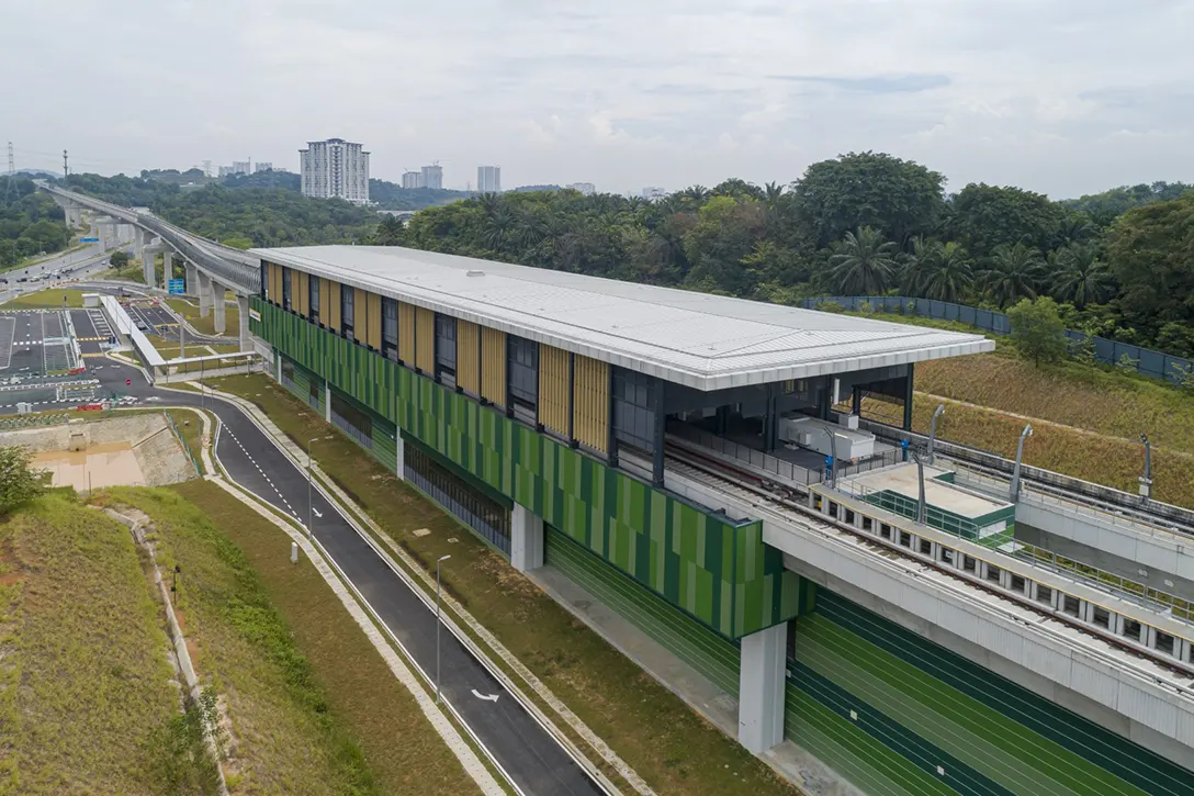 Aerial view of the Cyberjaya Utara MRT Station showing the external station works in progress