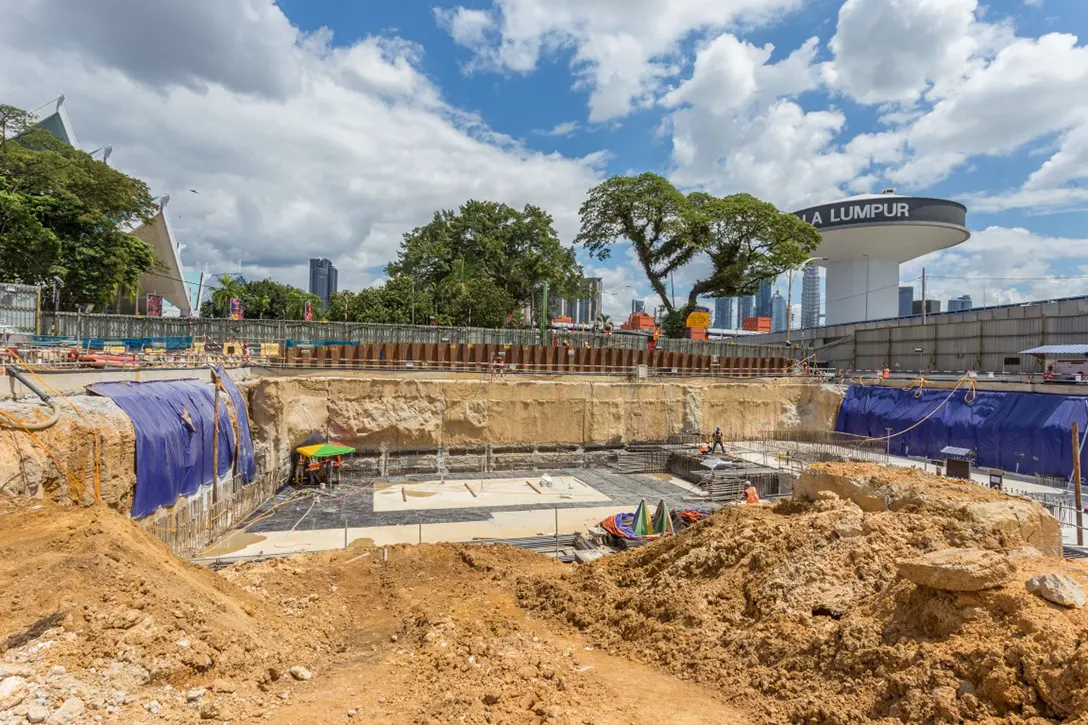 Polyurethane installation activities at the Hospital Kuala Lumpur MRT Station site.