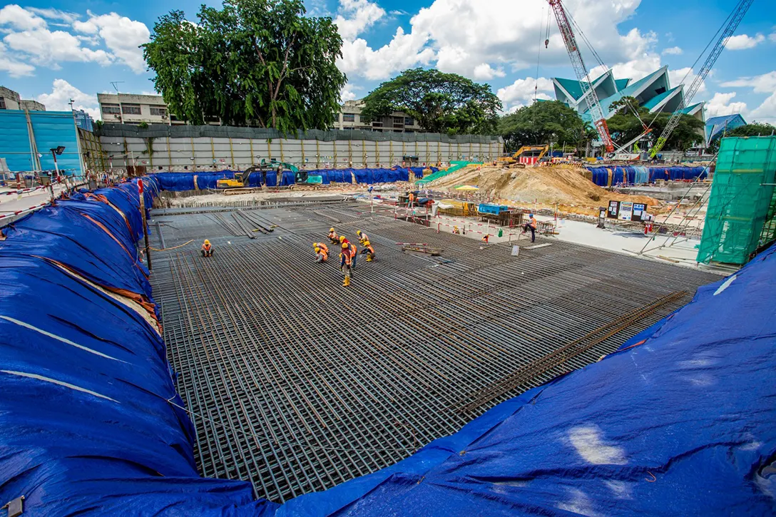 Station box reinforced concrete slab construction at roof slab of Hospital Kuala Lumpur MRT Station.