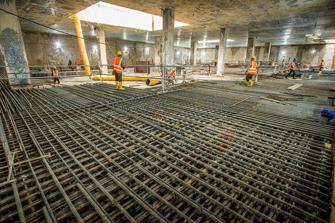 Ongoing construction of final concourse reinforced concrete slab panel at the Hospital Kuala Lumpur MRT Station.