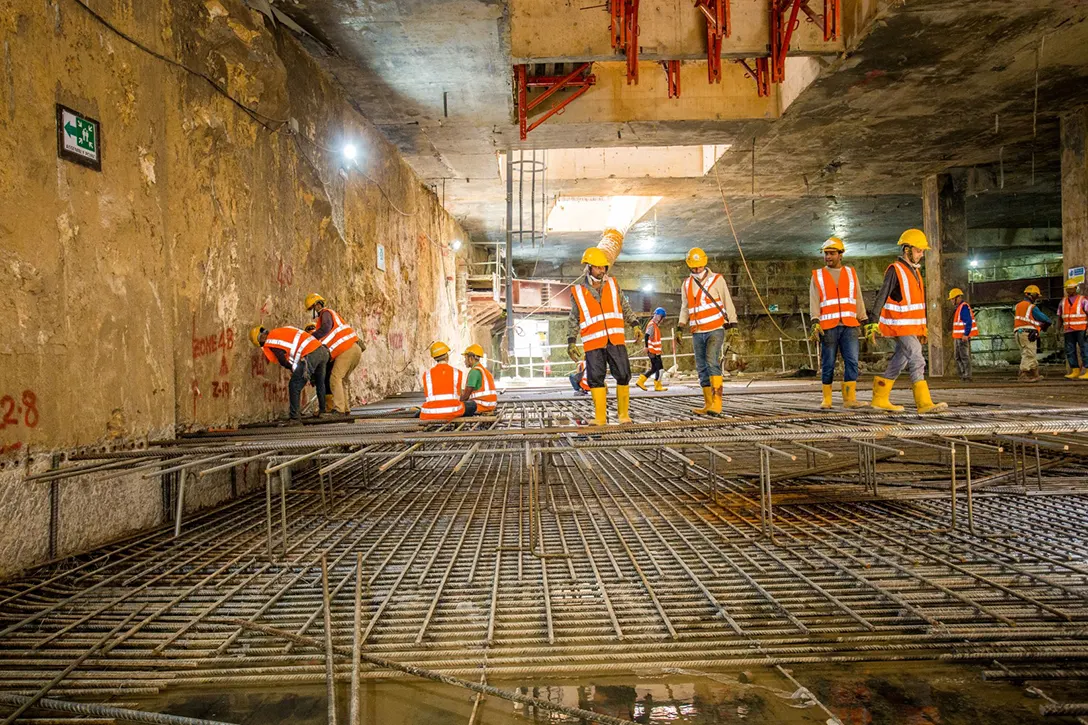 Ongoing reinforced concrete construction at plantroom slab level of the Hospital Kuala Lumpur MRT Station.